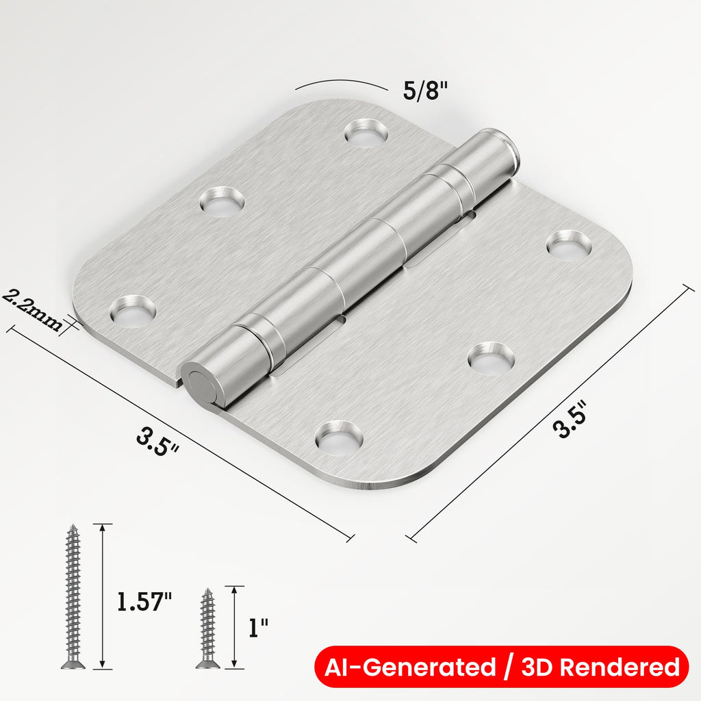Rounded Brushed Nickel Door Hinges 3.5 Inch 5/8" Lasting Mute