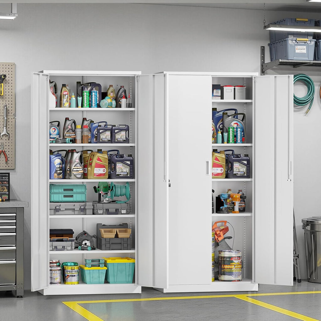 Metal Garage Storage Cabinet with 2 Doors and 5 Adjustable Shelves, 71" Tall Steel Lockable File Cabinet, Locking