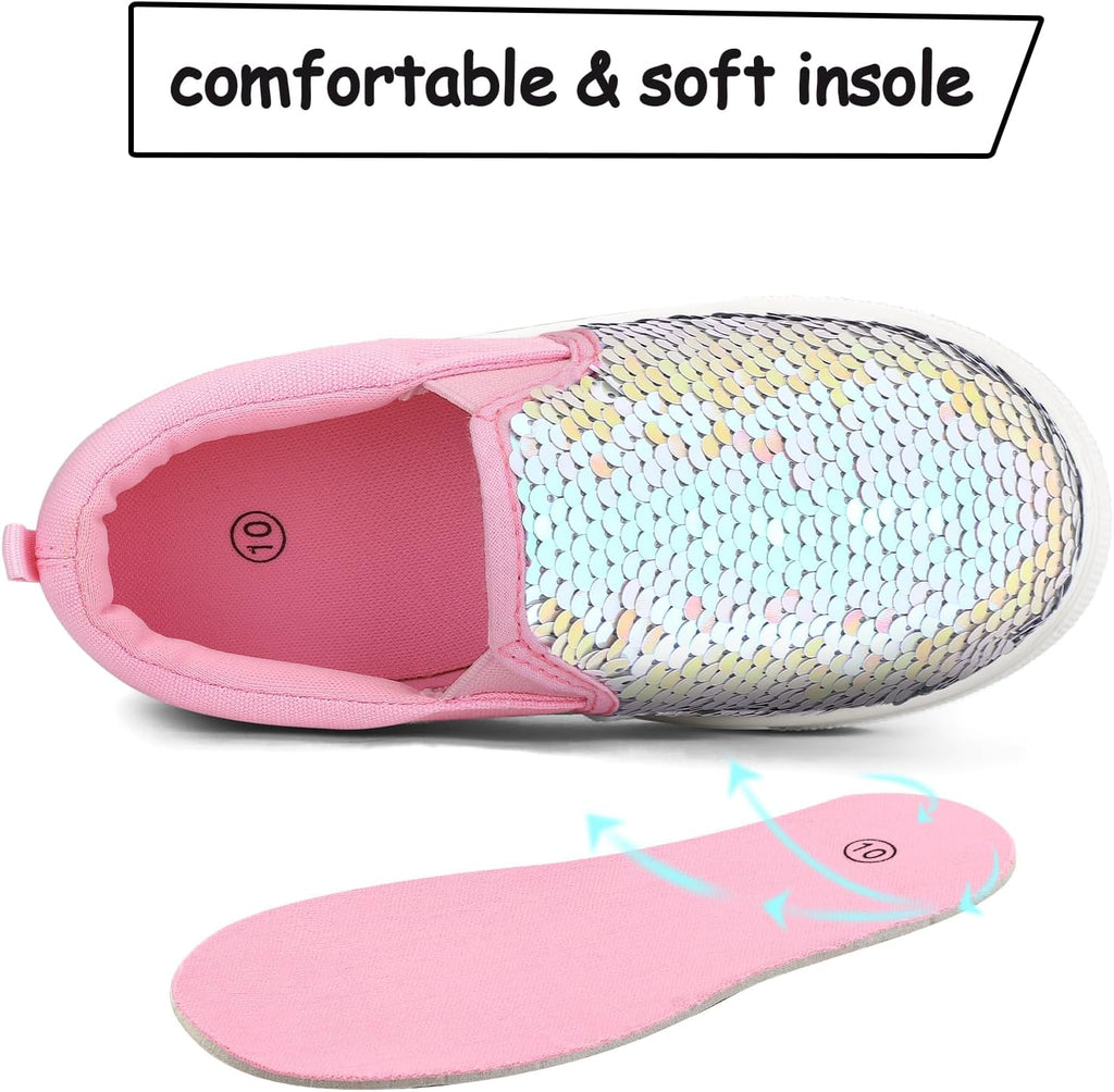 Toddler Slip on Sneakers Girls Sequins Canvas Walking Shoes