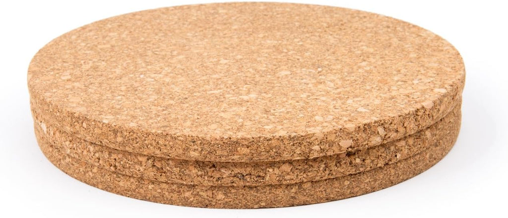 Round Cork Trivets Dishes, Pots, Pans and Plants, 7.25" Diameter x 0.5" Thick Hot Pads,4440 - Set of 3