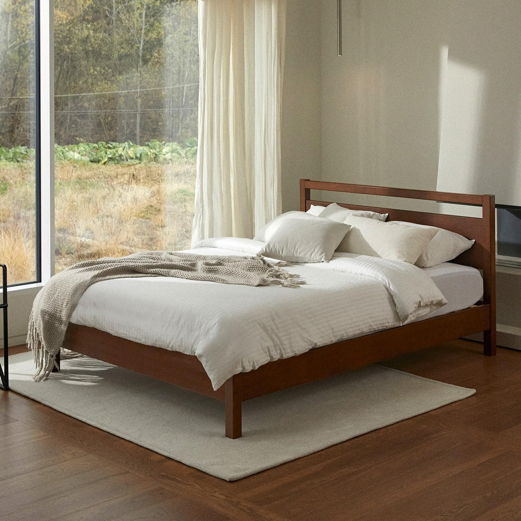 Signature Wood Platform Bed Frame with Headboard, Essential, Noise Free, Under Bed Storage, No Box Spring Needed