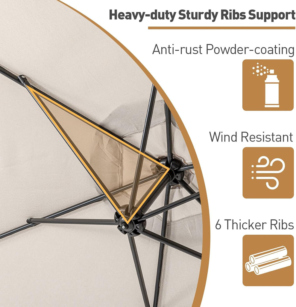 9 x 11.5FT Offset Patio Umbrella, Cantilever Hanging Outdoor Umbrella w/360-degree Rotation, Handy Crank