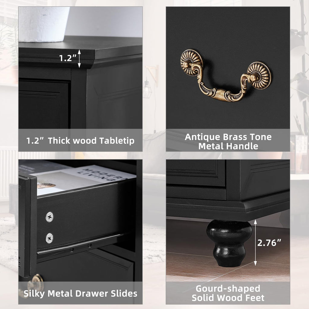 Farmhouse 7 Drawers Dresser, Black 54 Inch Wide Chest of Drawers w/ 4 Wooden Legs, Large Vintage Rustic Closet