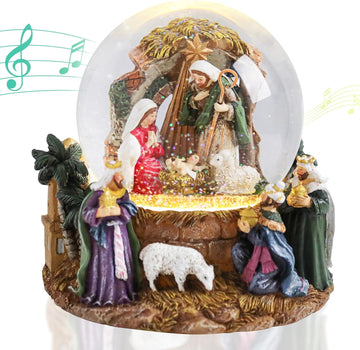 Christmas Snow Globe, Musical Nativity Snow Globes Color Changing Swirling Glitter Battery Operated Jesus Lighted