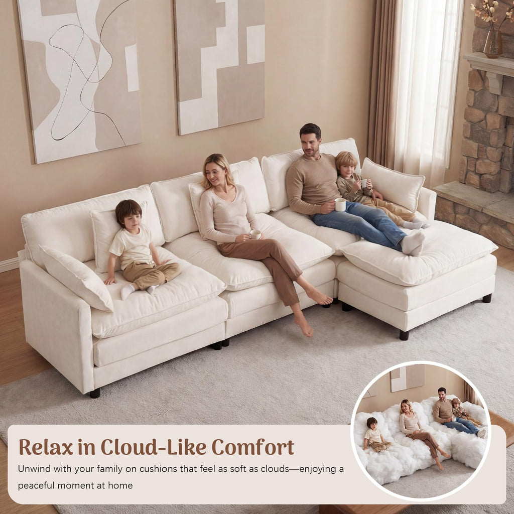 108" L-Shaped 3-Seater Modular Sectional Sofa with Ottoman