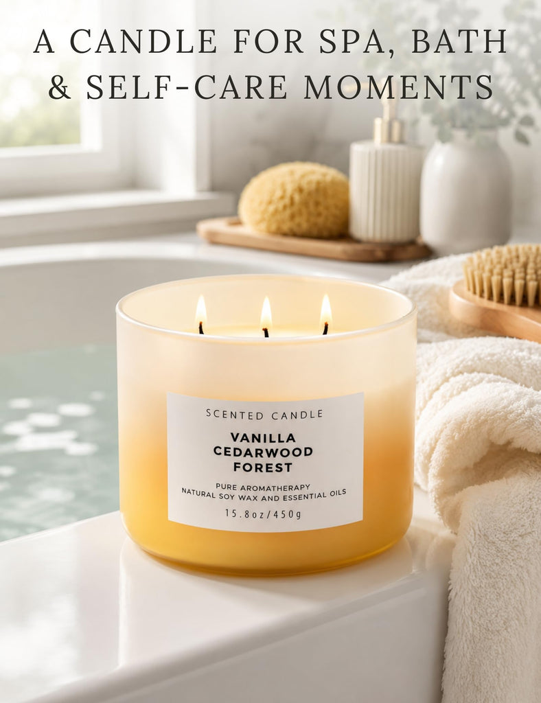 Vanilla Cedarwood Forest Scented Candle, Large 3 Wick Soy Candle, 15.8 Oz