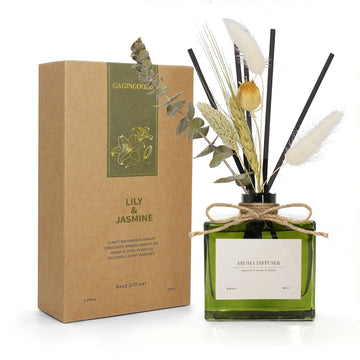 Reed Diffuser, 6.09 oz Jasmine Lily Scent Diffuser with Sticks & Dried Flowers, 120 Days Long Lasting reed diffusers