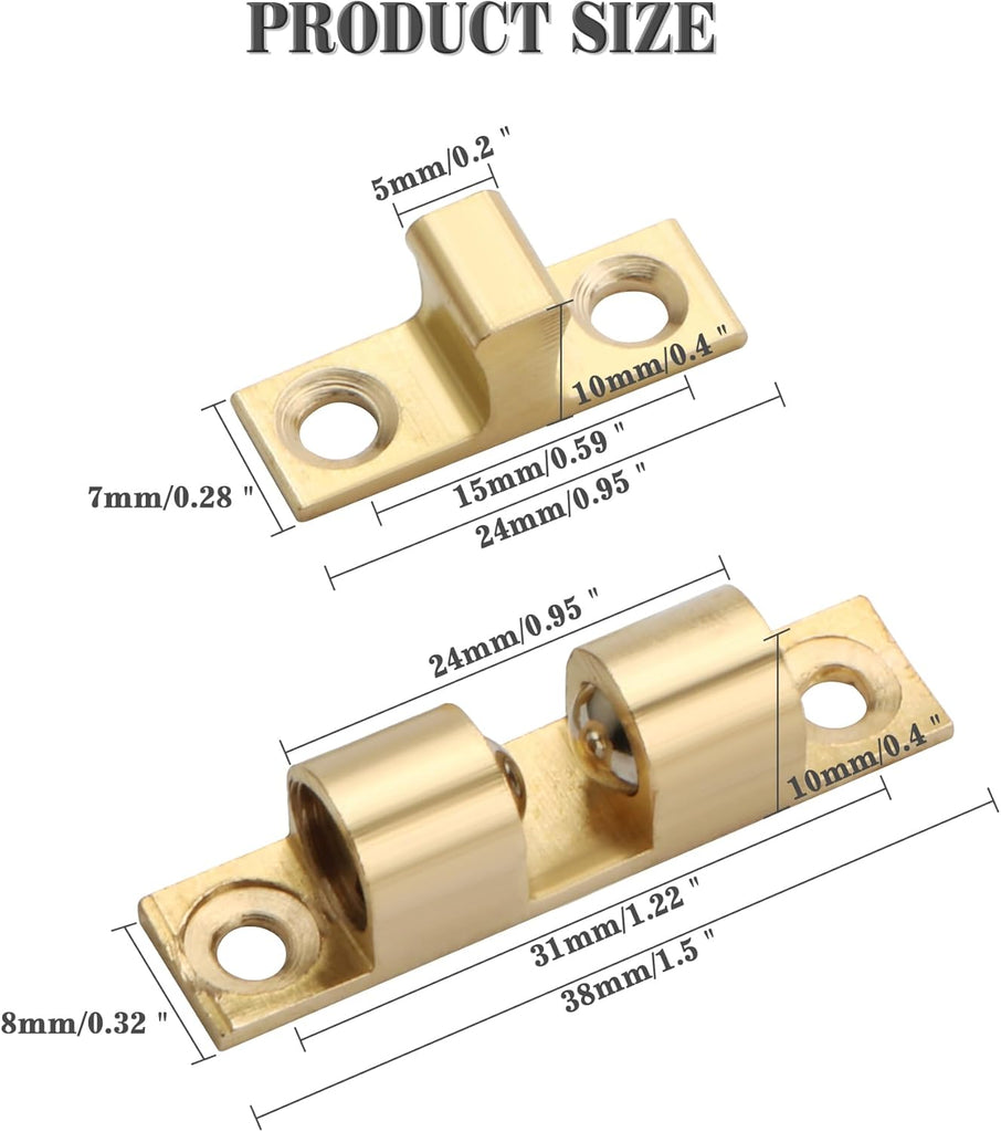Double Roller Catch Cabinet Latches,Adjustable Double Ball Tension Roller Catch Latch Brass Cabinet Door Latch,40x24mm