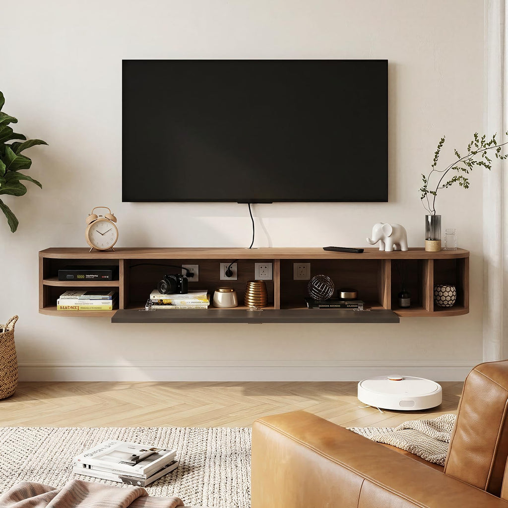 Floating TV Shelf, 55''Modern Floating TV Console, Wall Mounted TV Stand Under TV Shelves Entertainment Center Cabinet