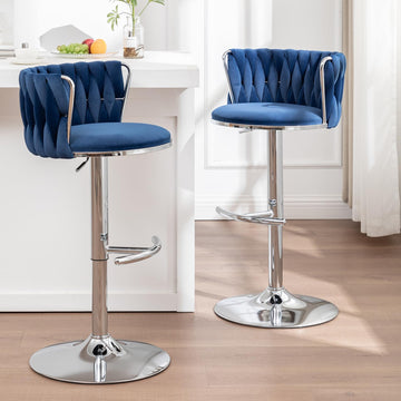 Velvet Bar Stools Set of 2, Swivel Counter Height Bar Stools with Back, Adjustable Woven Barstools Island, Pub, Club