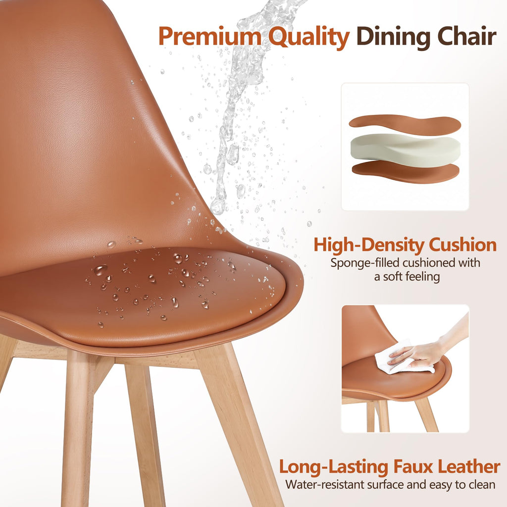 Dining Chairs Set of 4, Mid-Century Modern Kitchen & Dining Room Chairs, PU Leather Upholstered Seat, Solid Wood