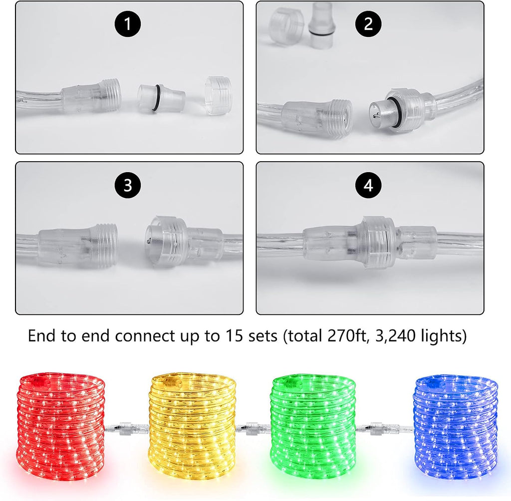 Red Rope Lights Connectable, 18ft 216 LED Christmas Lights Outdoor
