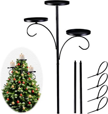 Christmas Tree Topper, Black Triple Tree Topper Candelabra, 3 Tier Candle Holder Shelf for Christmas, Holiday, Indoor - Set of 3