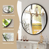Round Mirror 30 Black Wall Mounted Circle Mirrors Vanity Mirror with Brushed Aluminum Alloy Frame Modern Decoration