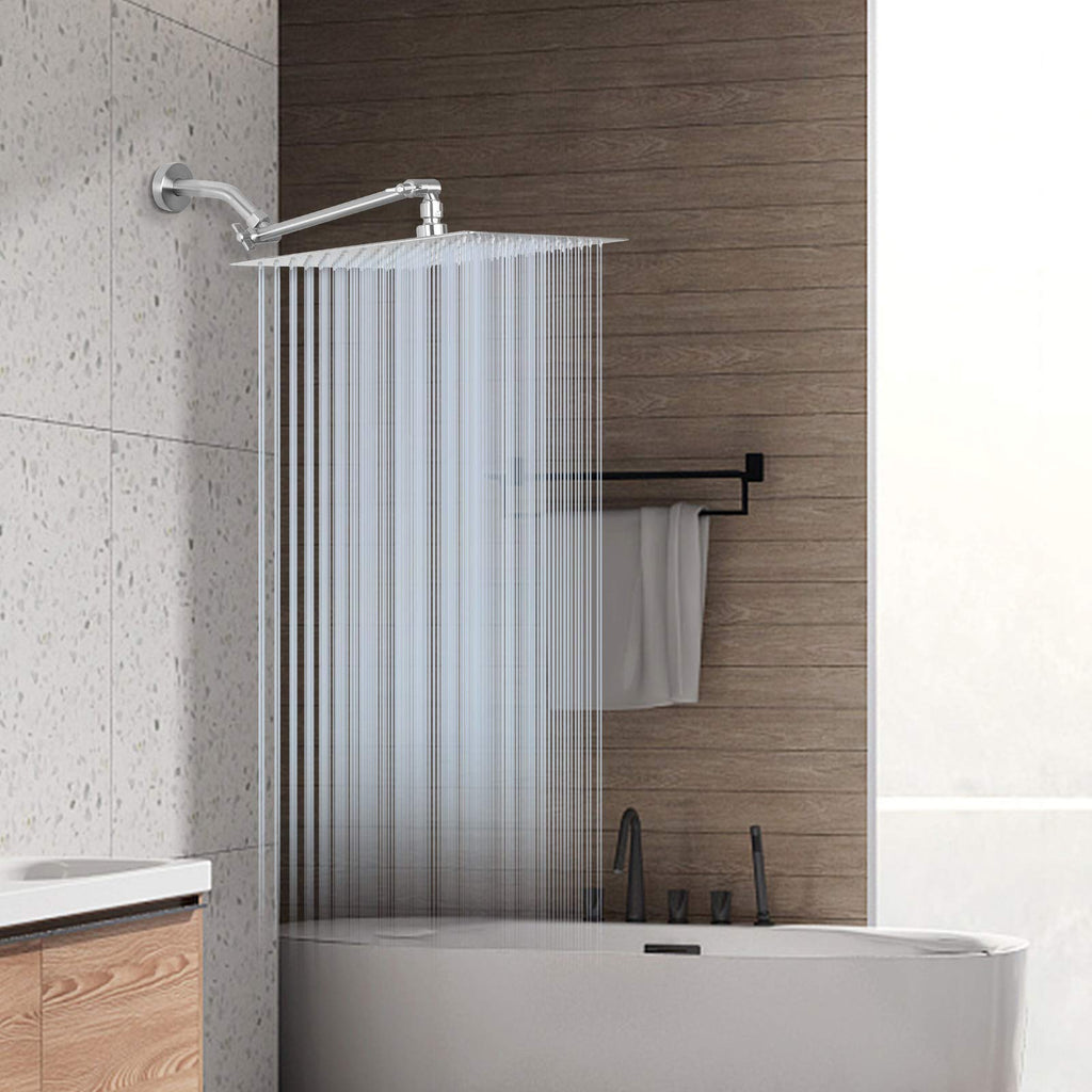 High Pressure Large Stainless Steel Square Rain ShowerHead With Shower Arm Waterfall Full Body Coverage Easy to Clean