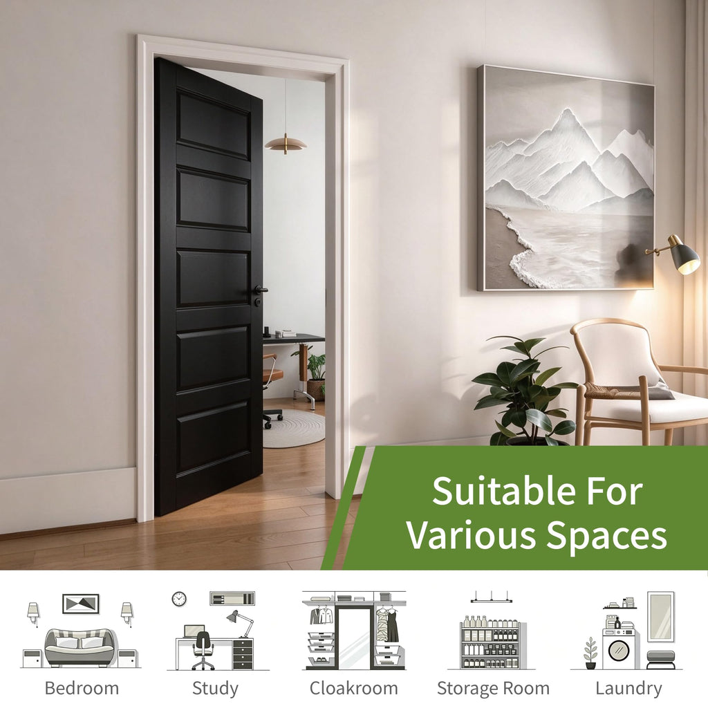 30"x 80"Solid Core Door Slab, 5-Panel Black Interior Bedroom Doors