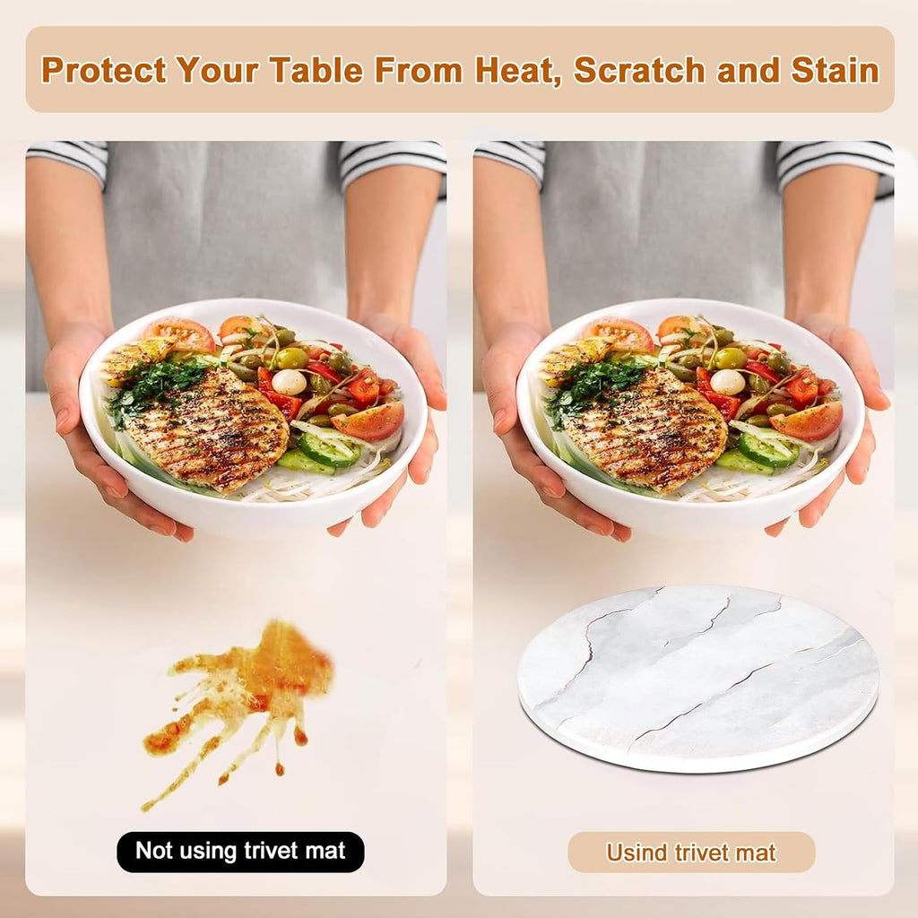 3-PCS 7 Inch Ceramic Marble Style Trivets for Hot Dishes, Absorbent Heat Resistant Hot Pads with Cork Bottom - Set of 3