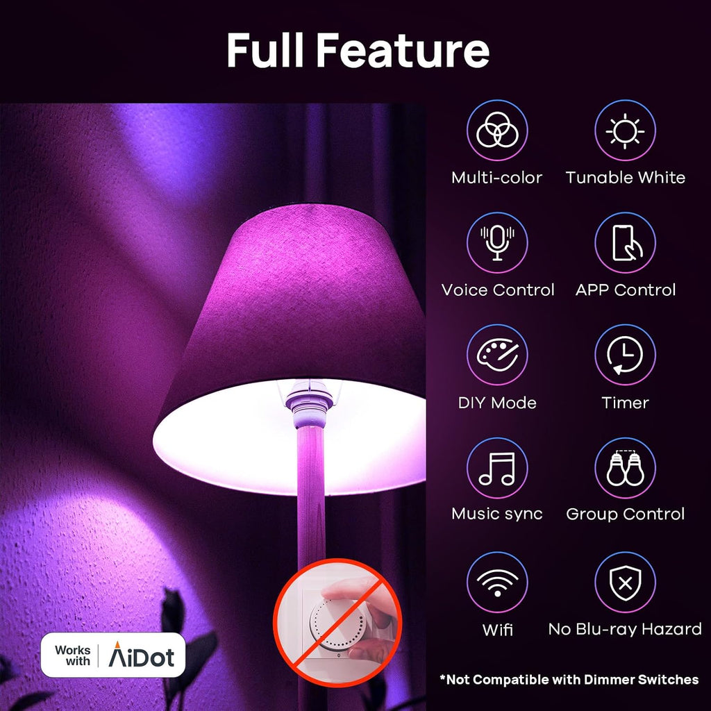 Matter Smart Light Bulb, WiFi Smart Bulbs, Work with Apple Home, Siri, Alexa, Google, SmartThings, , RGBTW Color