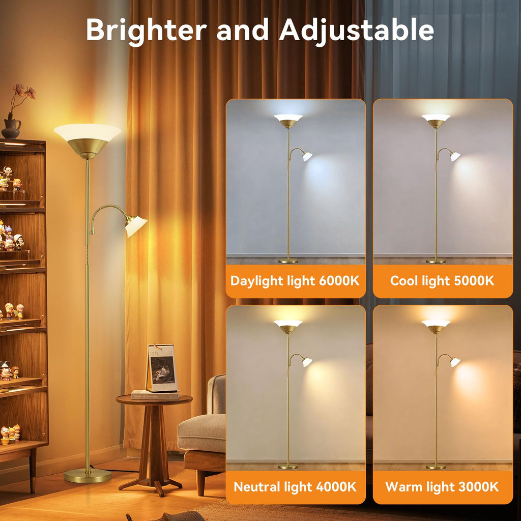 2-in-1 Torchiere Floor Lamp, 34W Super Bright LED Standing Lamp with Remote & Touch Control, 72" Dimmable Adjustable