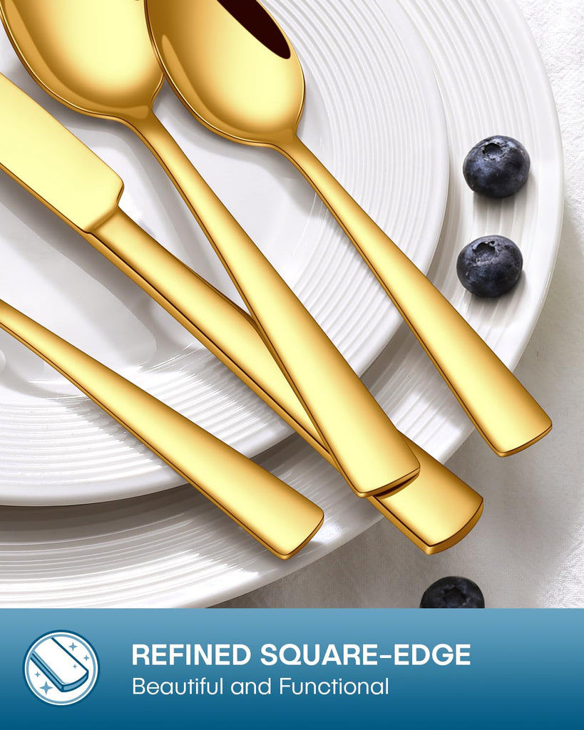 20 Pcs Gold Silverware Set, Food-Grade Stainless Steel Flatware Sets for 4 Mirror Polished Cutlery Utensil Sets