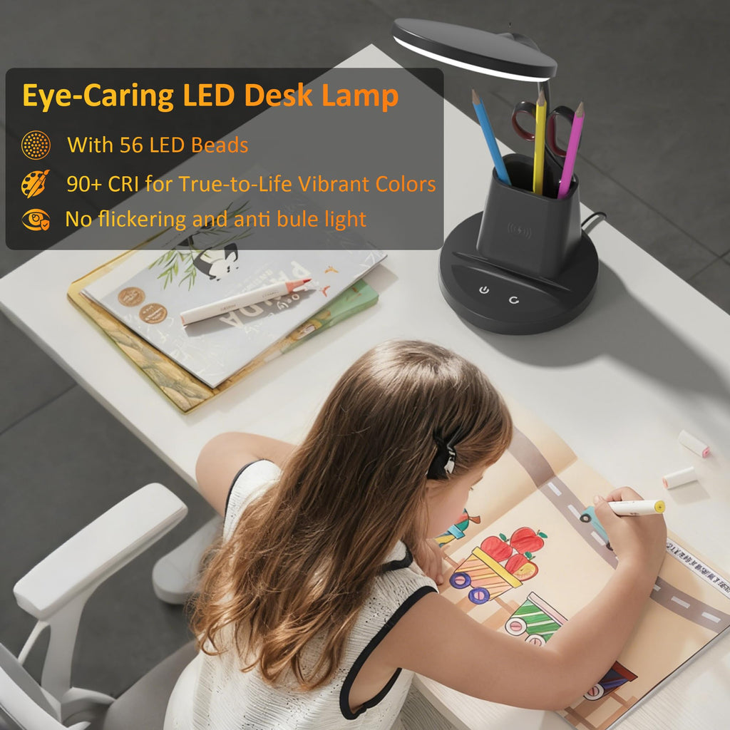 LED Desk Lamp with Wireless Charger, Black