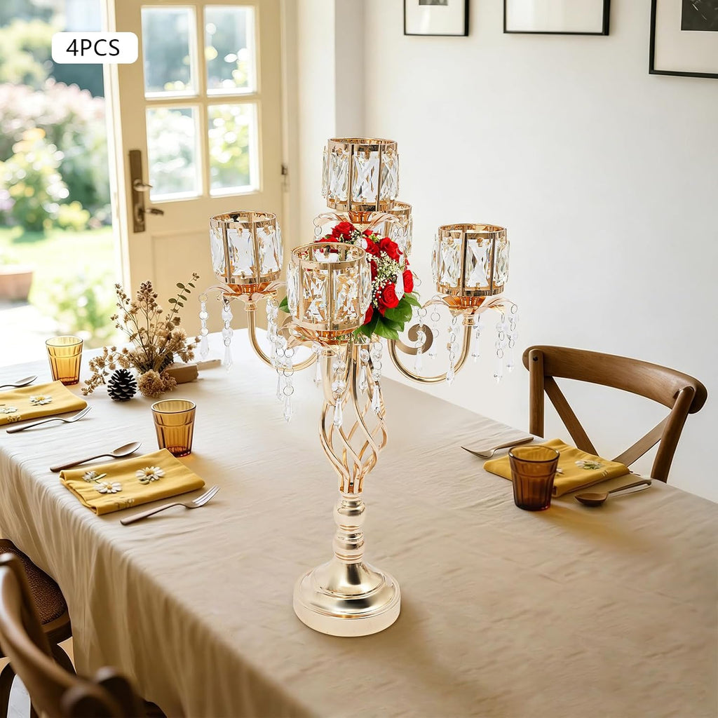 23.2'' Elegant Chic 5 Arm Crystal Candelabra Table Decoration Candle Holder | Luxury 5 Arm Crystal Candle Holder with