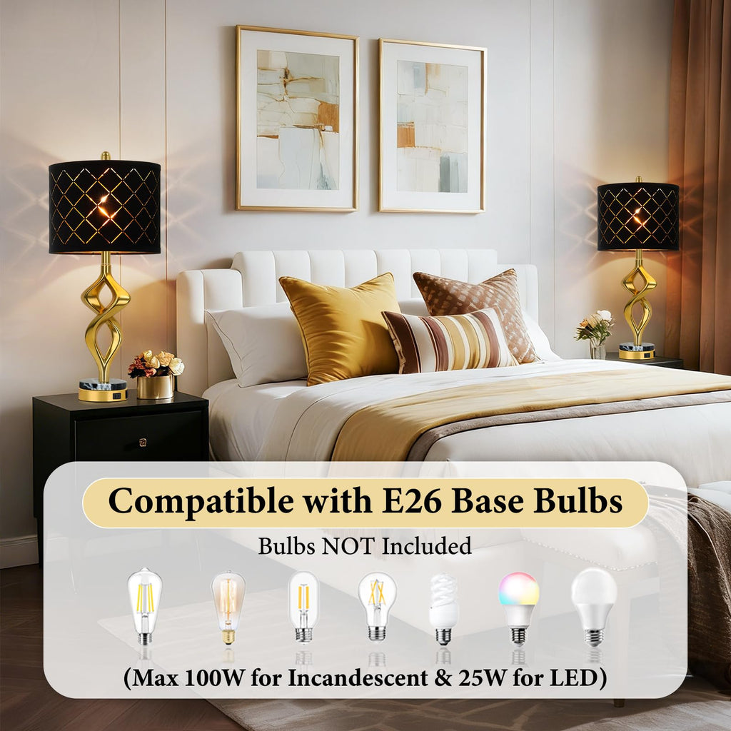 28.5" Gold Sculptural Table Lamps Set of 2 with USB & AC