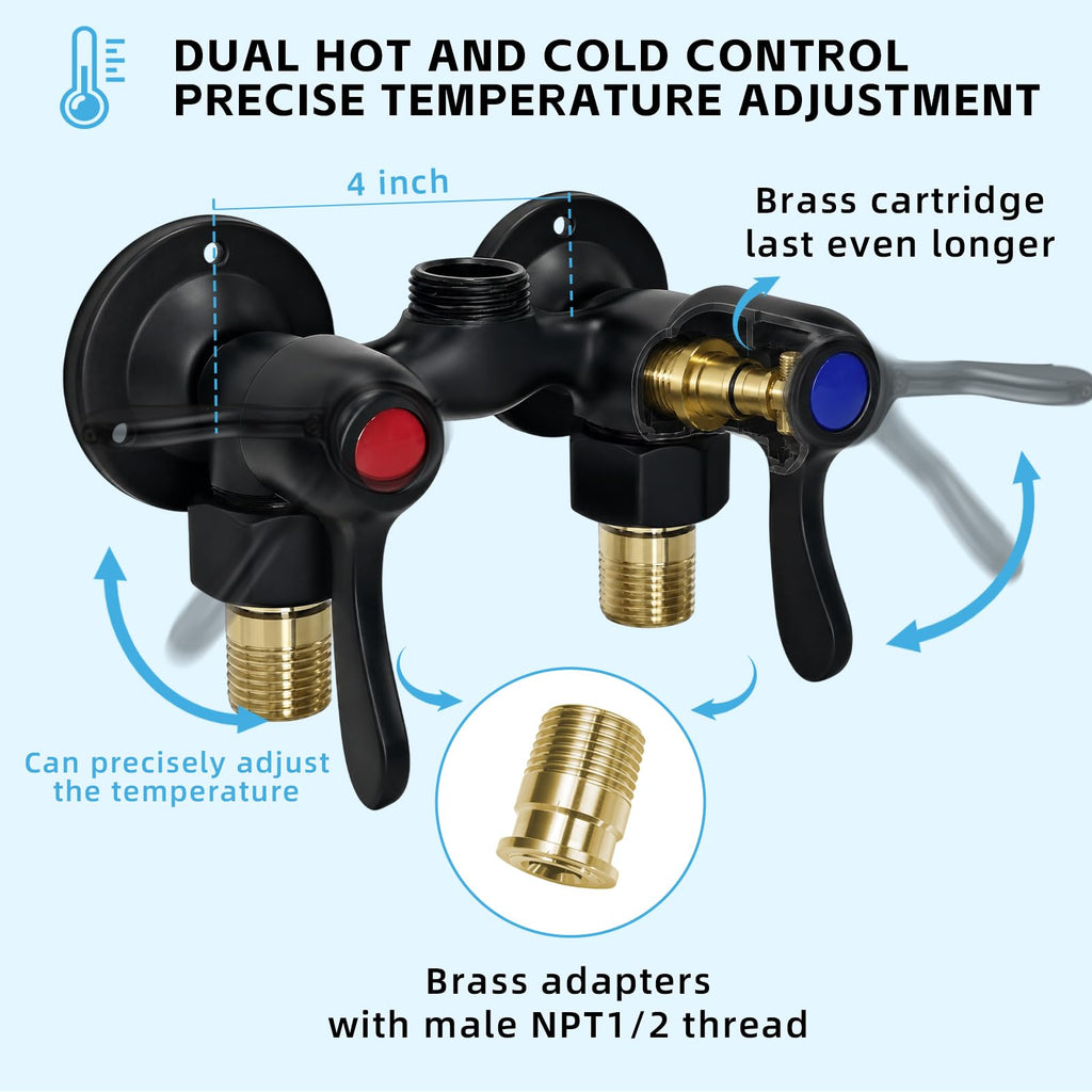 Outdoor Shower Kit Solid Brass 4 Inch Center Valve 59 Inch Hose Matte Black