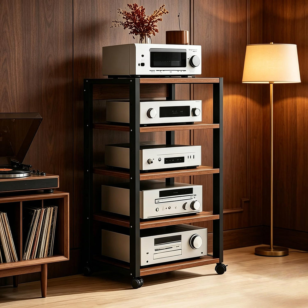 5 Tier AV Media Stand, Audio Rack Tower Stereo Components Cabinet