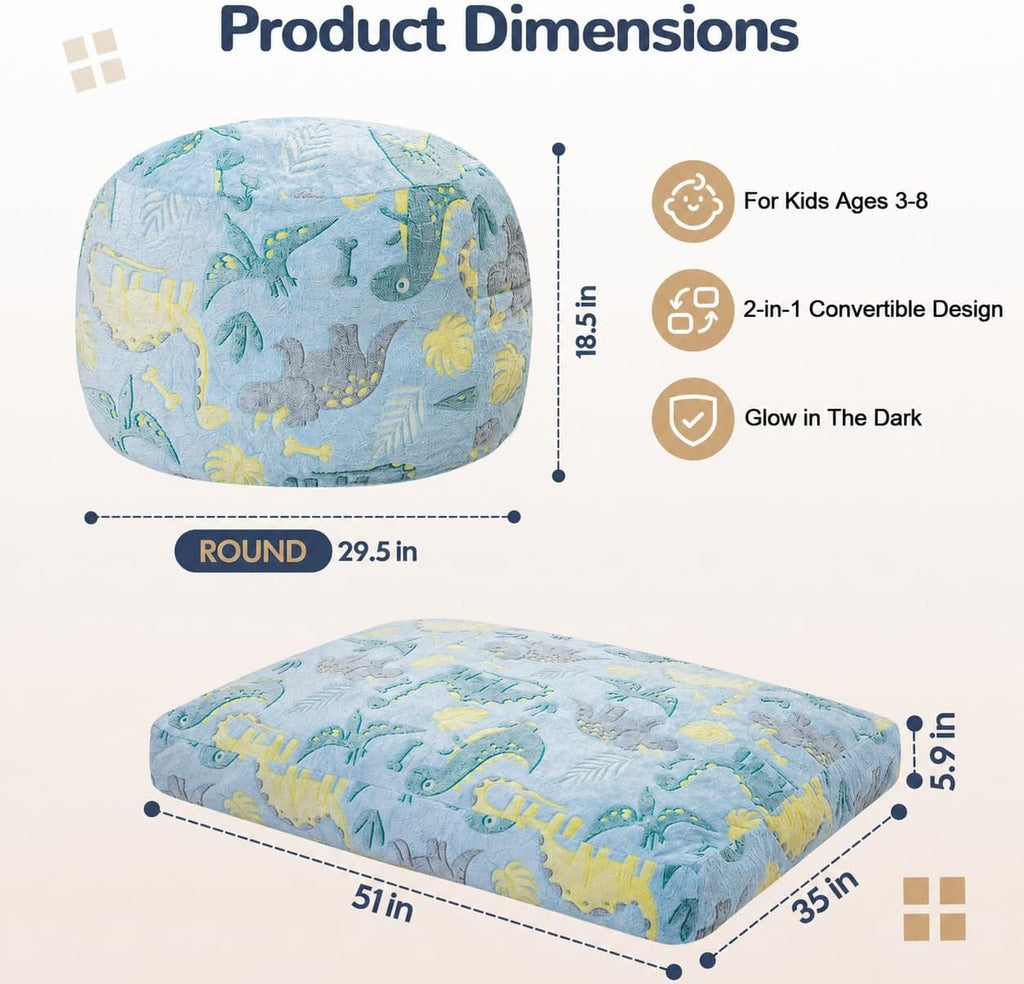 Bean Bag Chairs for Kids, in-1 Dinosaur Kids Bean Bag Bed