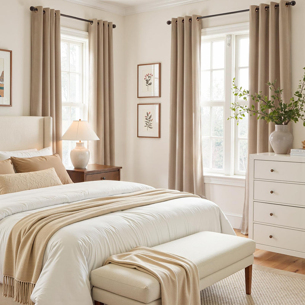 Beige Velvet Curtains 84 Inch Length Bedroom Khaki Elegant Luxury Room Darkening Grommet Drapes Viral Famous Blackout
