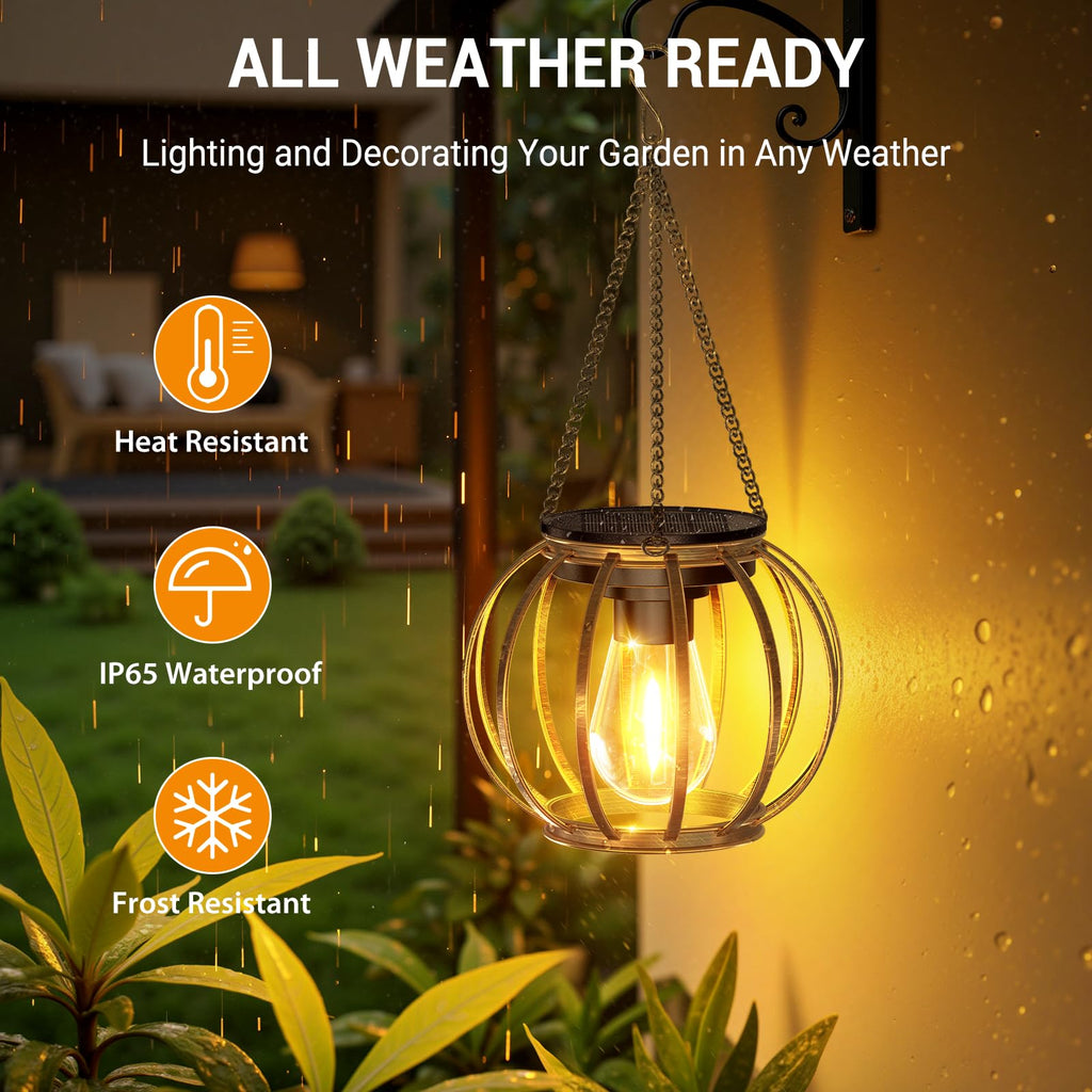 Solar Lanterns Outdoor Waterproof, 4 Pack Upgraded Bronze Metal Hanging Solar Lights Outdoor Lanterns, Brighter Auto
