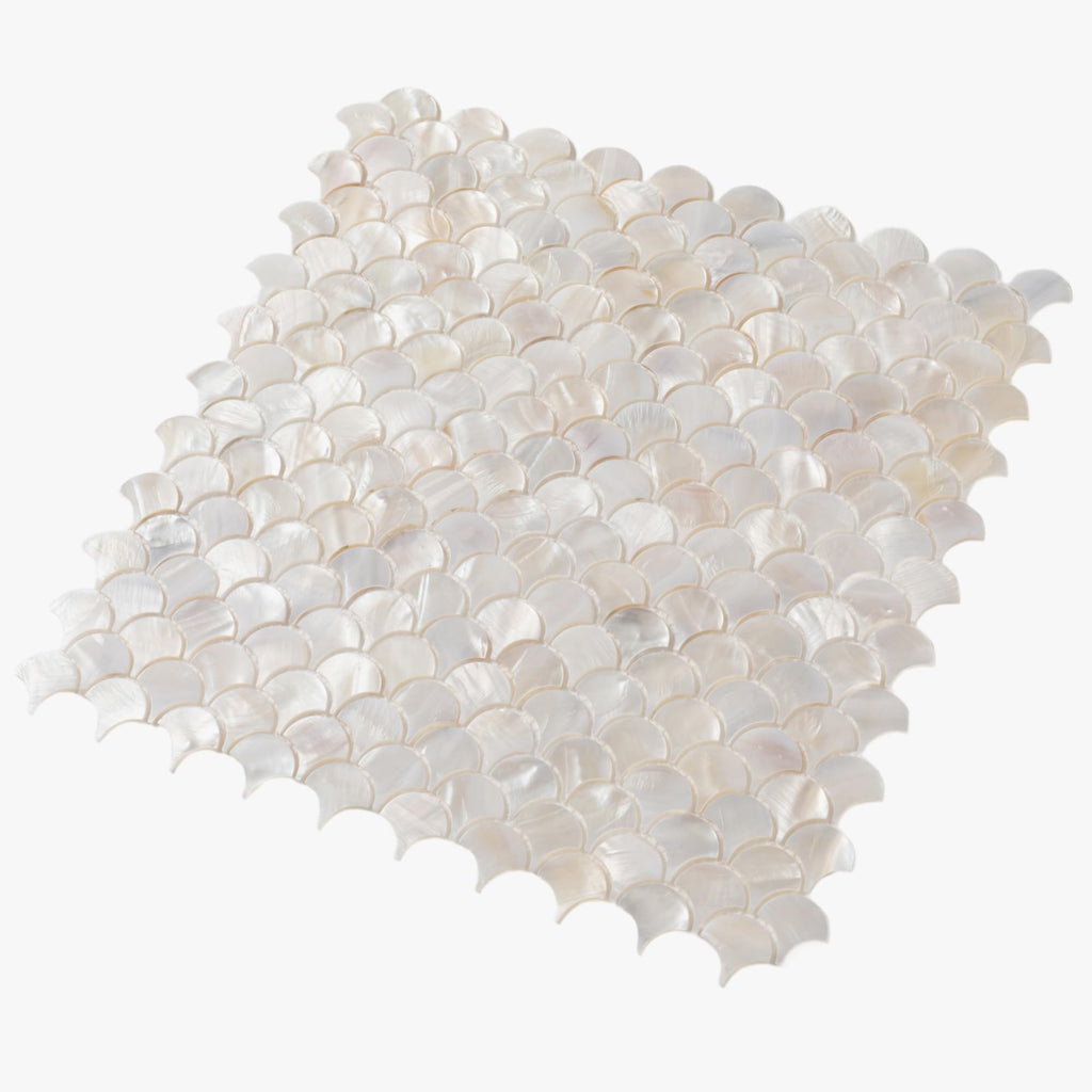 White Mother of Pearl Fish Scale Mosaic Tiles, 10 Pcs 11.8x11.8