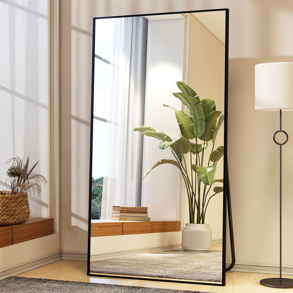 34"x76" Full Length Mirror with Stand, Large Rectangular Floor Mirror or Closet, Wall-Mounted or Freestanding, Black