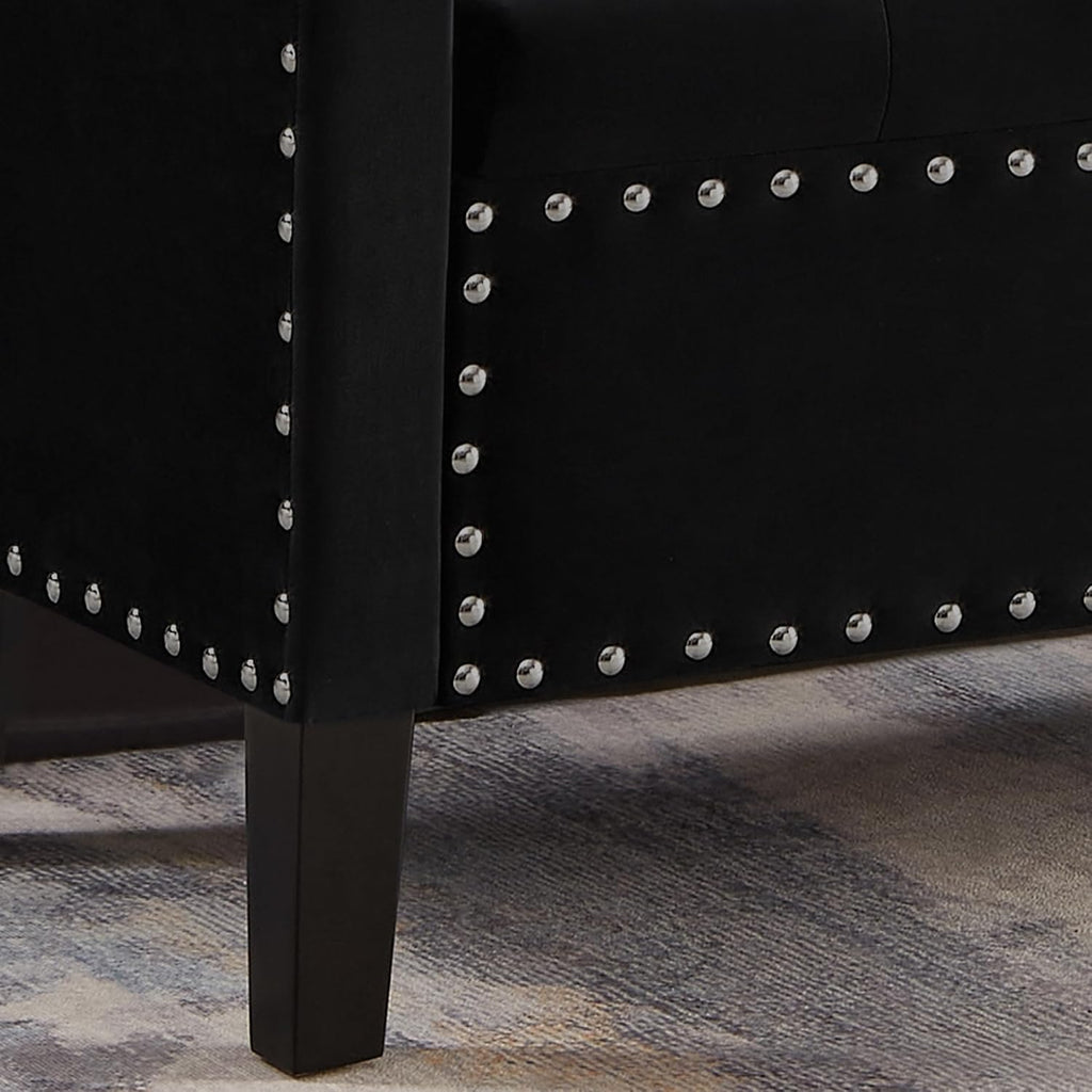 Velvet Storage Ottoman with Armrests and Nails Trim,Entryway Living Room Soft Padded Seat,Bed Bench Bedroom End of