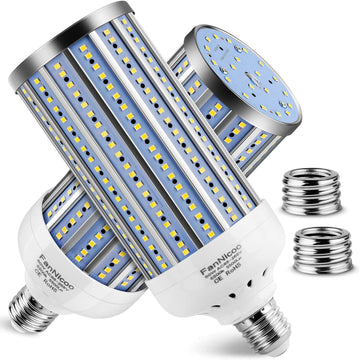 2 Pack 500W Equivalent LED Corn Light Bulb 5500 Lumen 6500K 60W Large Area Cool Daylight White E26/E27 Medium Base