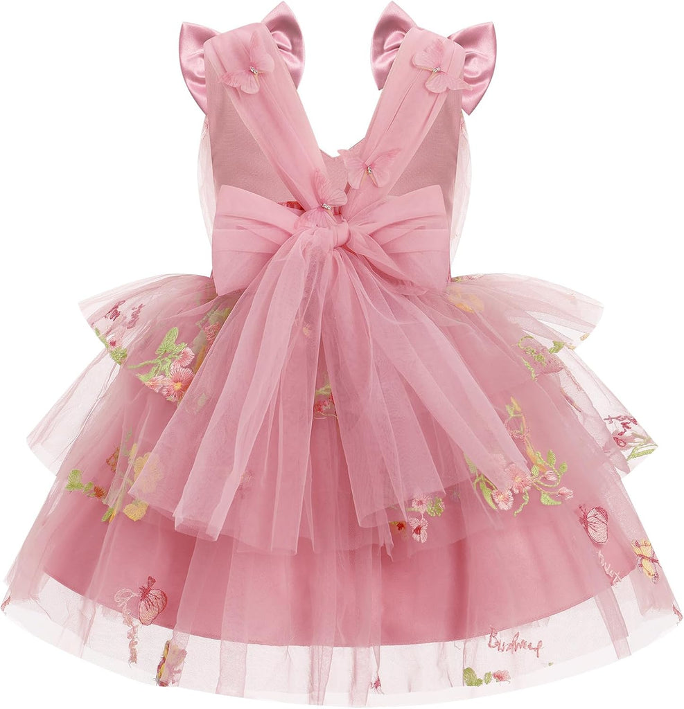 Toddler Girls Butterfly Birthday Dress Rainbow Tulle Formal Wedding Party Ruffle Tutu Dresses Photo Shoot