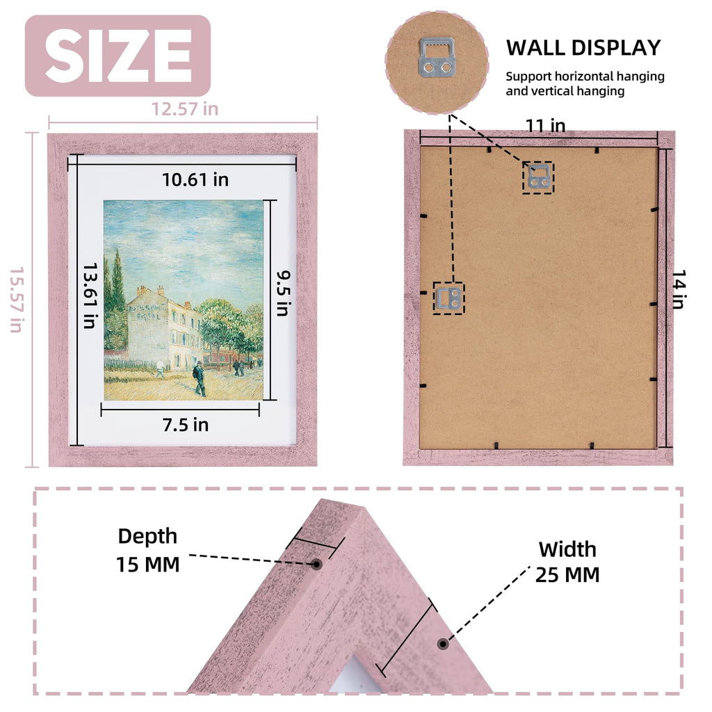 Rustic Pink 11x14 Picture Frame with Mat, Glass Cover, 1 Pack