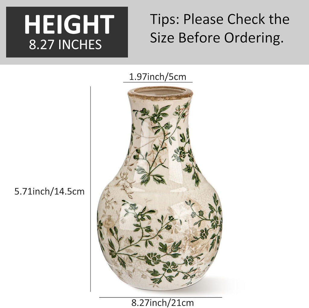 Vintage Ceramic Flower Vase 5.7 Inch Chinoiserie Ice Cracked Glaze Porcelain Vase Rustic Ceramic Large Centerpieces