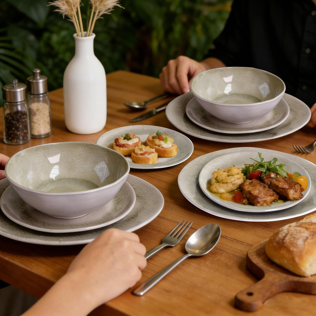 Melamine plates and bowls sets, Dishes Set for 4, Unbreakable Dinnerware Sets, Lightweight and Dishwasher Safe, Great