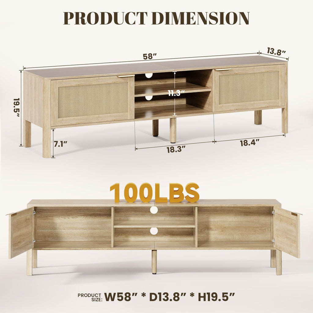 Rattan TV Stand Oak 58"