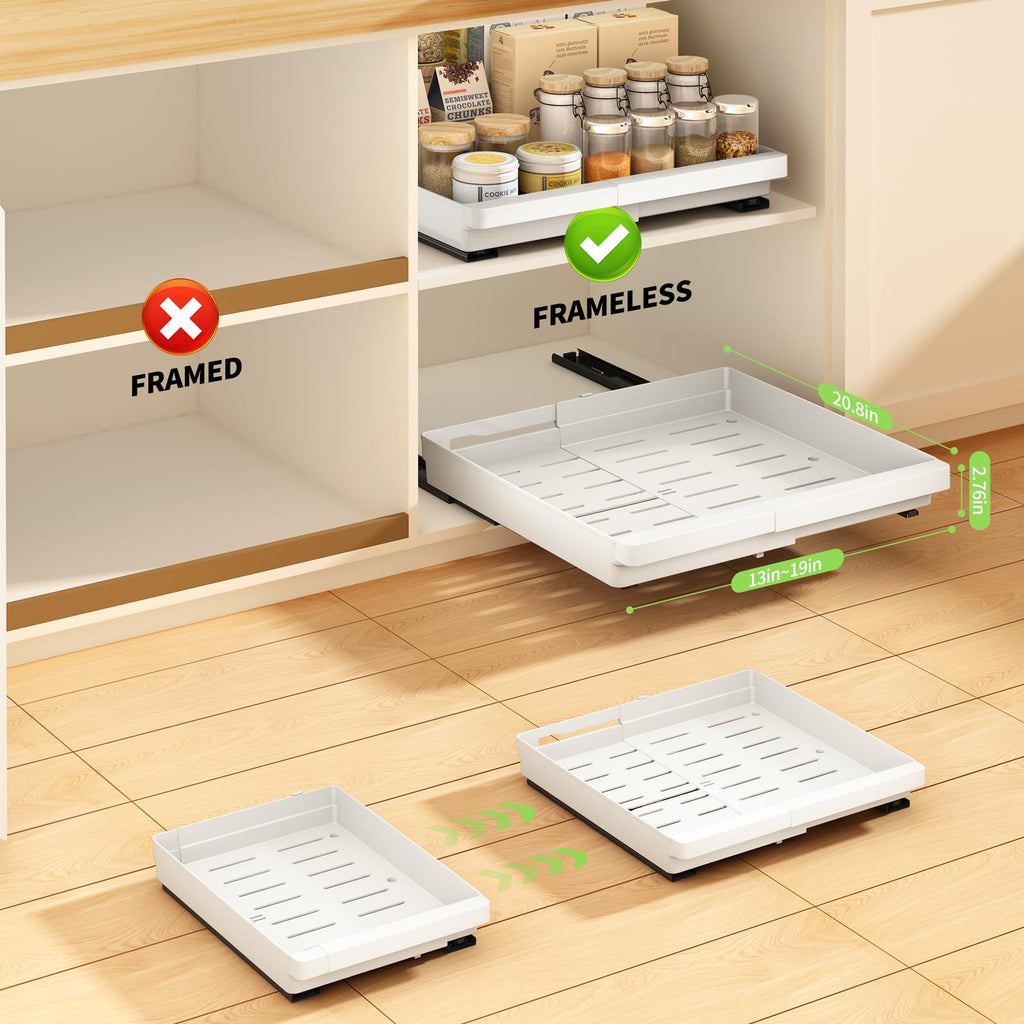 Pull Out Cabinet Organizers Expandable, White, 20.8"Depth, 2 Pack