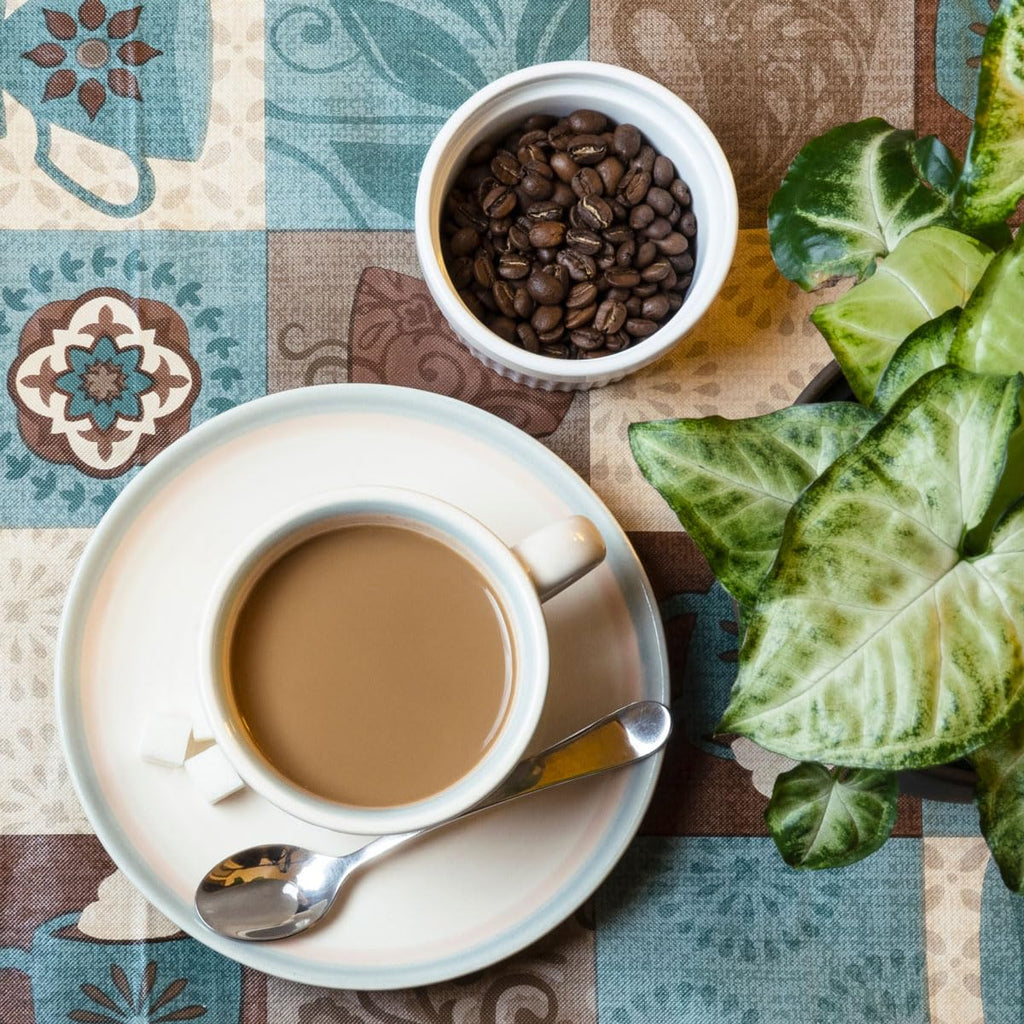 Round Tablecloth, Flannel Backed, Global Coffee Pattern