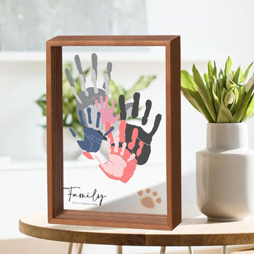Family Handprint Kit for 5,DIY Craft Family Memories Keepsake Art Baby Newborn Hand and Footprint Wooden Frame Decor