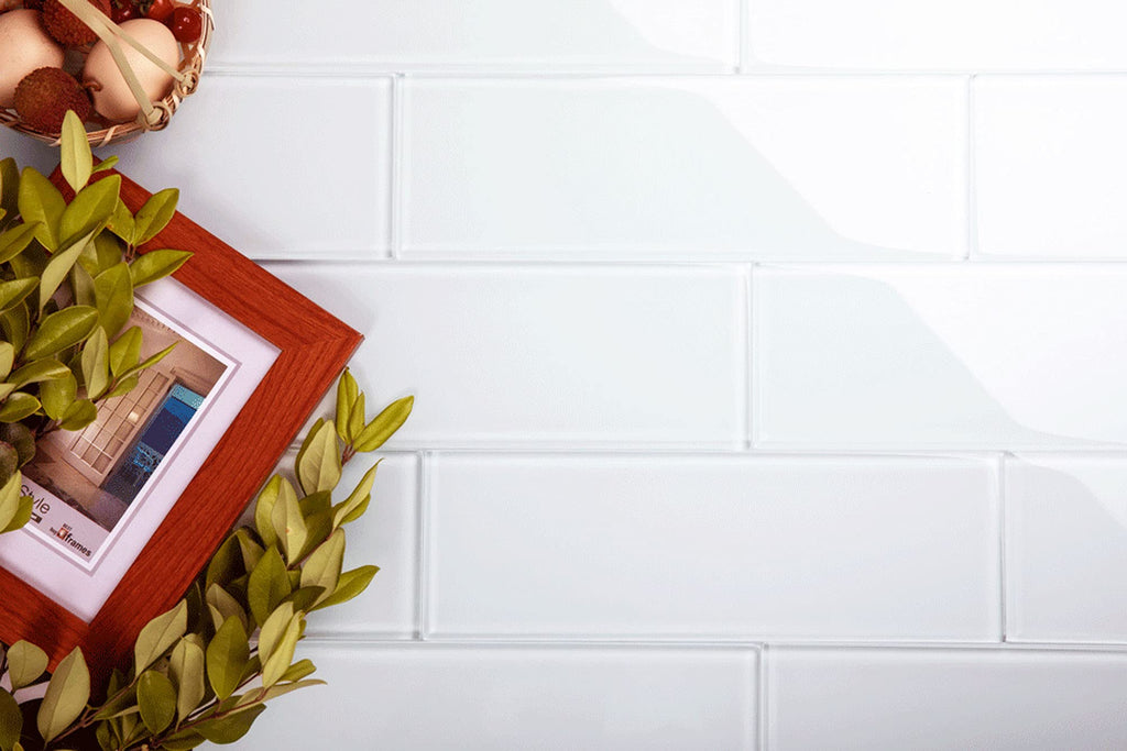 Glass Subway Backsplash Tile, 4x12, Bright White