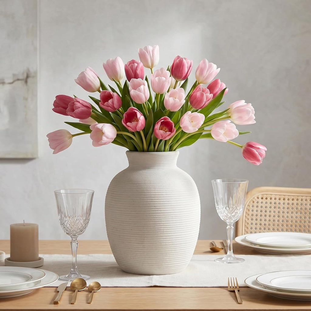 Ceramic Vase Home Decor, 8in White Waterproof Pottery Vases, Flower Terracotta Vases