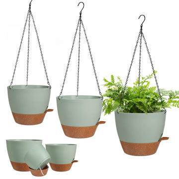 3 Pack Hanging Planter Indoor Outdoor Flower Pots 7/6.5/5 Inch, Self-Watering Hanging Pot with Drainage Holes Hanging