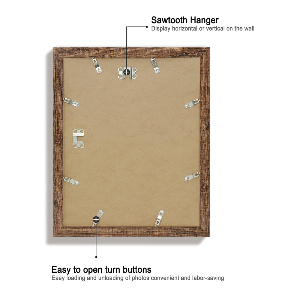 11x14 Picture Frame Set of 4 with Tempered Glass, Rustic Frame Display 8x10 Pictures with Mat or 11 x 14 Without Mat