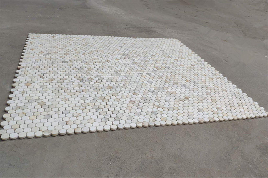 Calacatta Gold Marble 3/4 inch Penny Round Mosaic Tile Honed Kitchen Bath Wall Floor Backsplash Shower (1 Sheet)