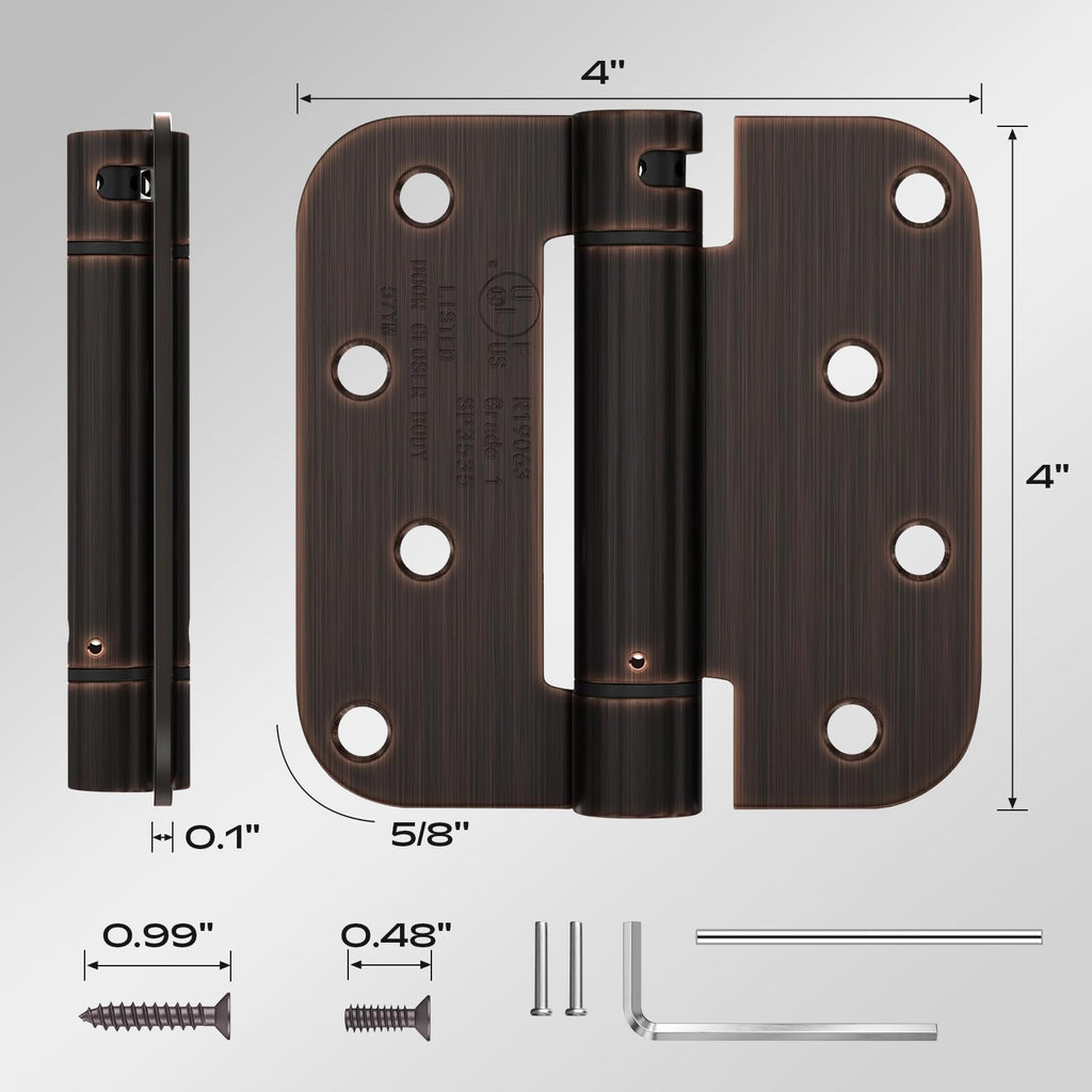 Self Closing Door Hinges 4" Oil Rubbed Bronze with 5/8'' Radius 2 Pack